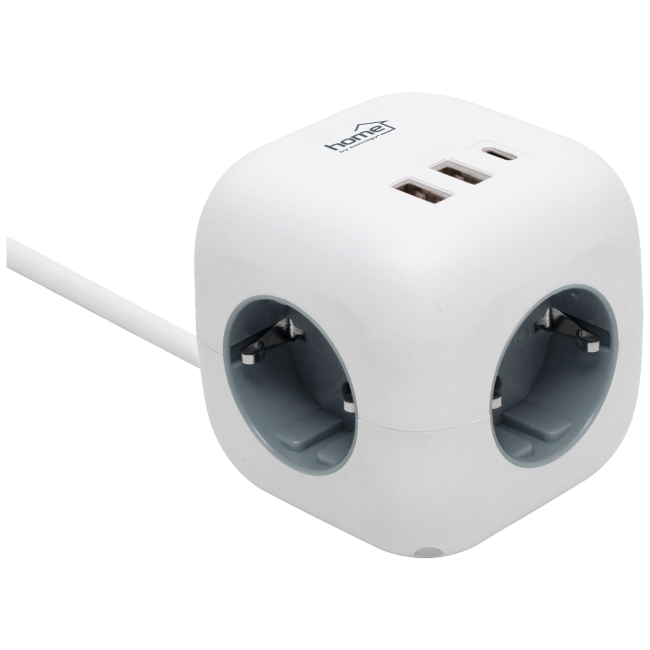 home Produžni kabl, 3 utičnice, 2 x USB A, 1 x USB C, 1.5 met. - CUBE2