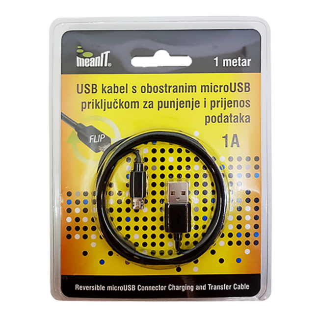 MeanIT USB A na USB micro kabl, FLIP, dužina 1.0 metar - USB / micro USB - 1m