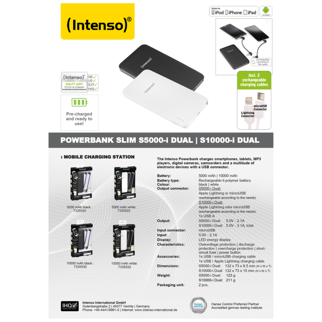 (Intenso) Punjač prijenosni za mobitele i tablete, iPhone, 5000mAh - POWERBANK slim iDUAL 5000 White - Image 5