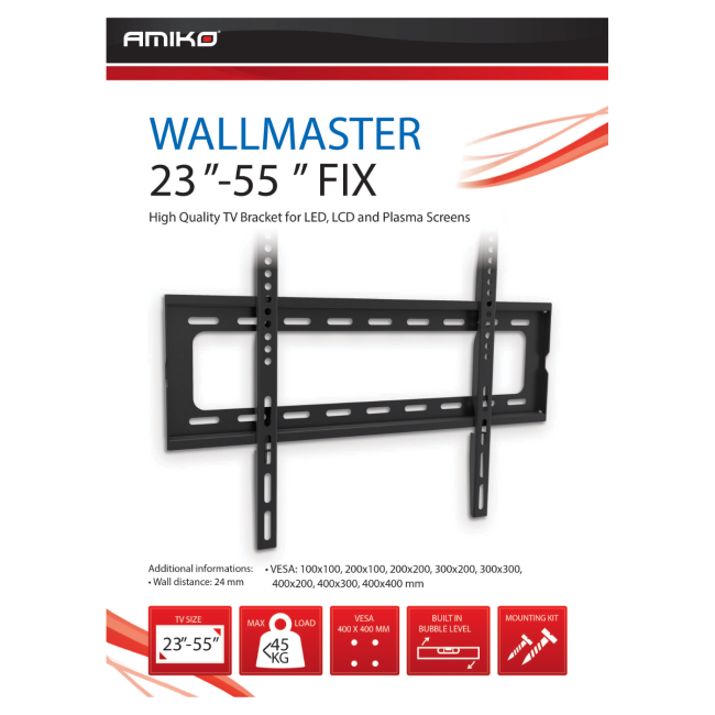 Amiko Nosač zidni za TV prijemnik 23" - 55", 45 kg, 1D - Wallmaster 23-55 FIX - Image 2
