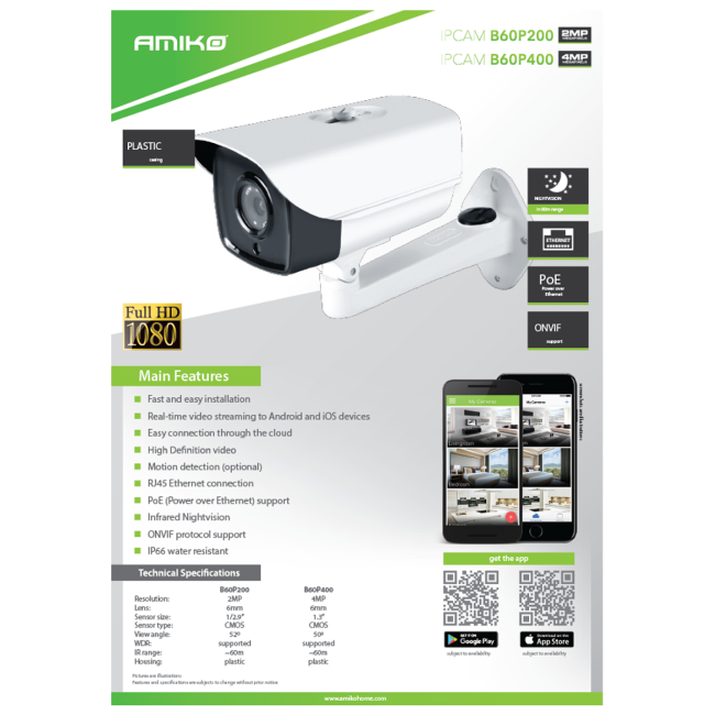 Amiko Home Kamera IP 2 MP, PoE, 1/2.9" SONY CMOS, HD Lens 6mm - B60P200 POE - Image 3