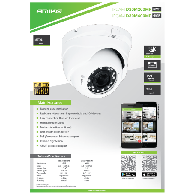 Amiko Home Kamera IP 4 MP, PoE, 1/3" , HD Lens Motorized 2,8 - 12mm - D30M400MF ZOOM POE - Image 3