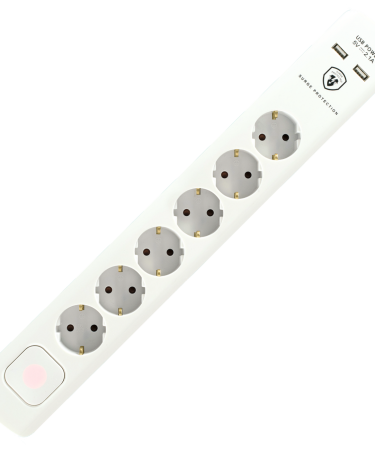 home Produžni kabl sa zaštitom, 6 utičnica, 1.5mm², 1,4 met, USB - NVT 06K USB/WH