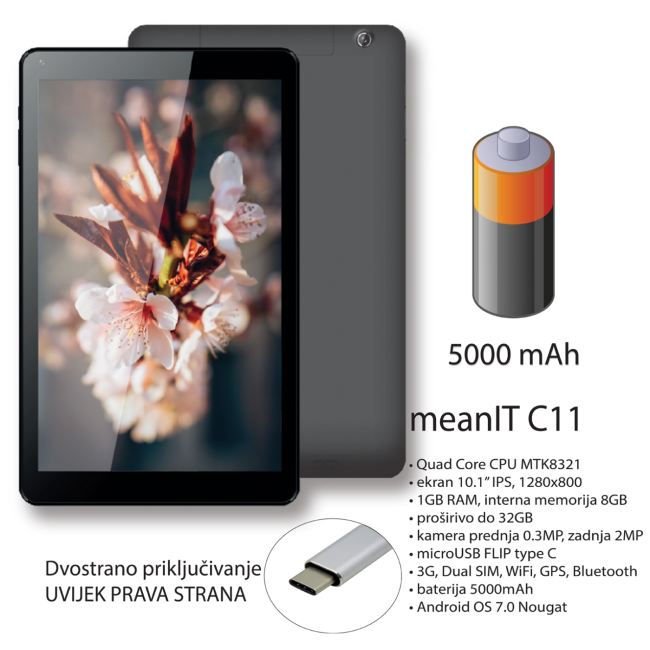 MeanIT Tablet 10.1", IPS, GSM, dual SIM, Quad Core,1GB / 8GB - C11 - Image 2