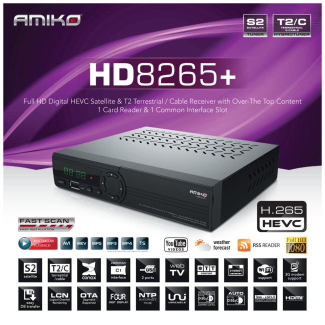 Amiko Prijemnik DVB-S2+T2/C, HEVC, Stalker, FullHD, CX, CI+ - HD-8265+ - Image 4