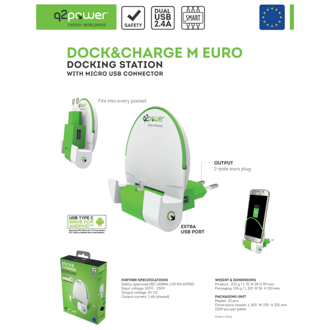 q2power Docking station sa micro USB konektorom - DOCK&CHARGE M EURO - Image 5