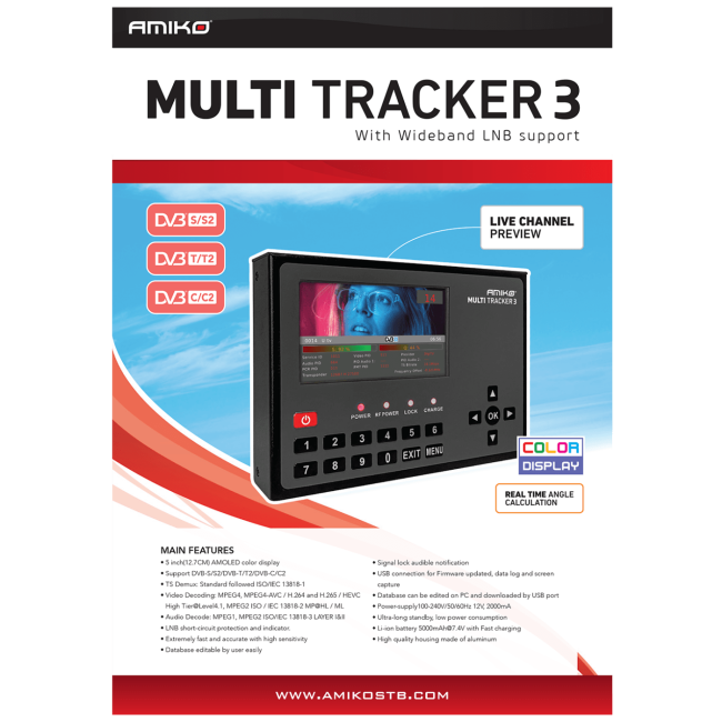 Amiko Mjerni instrument, DVB-S/S2/DVB-T/T2/DVB-C/C2,  AMOLED ekran - MULTITRACKER 3 - Image 3