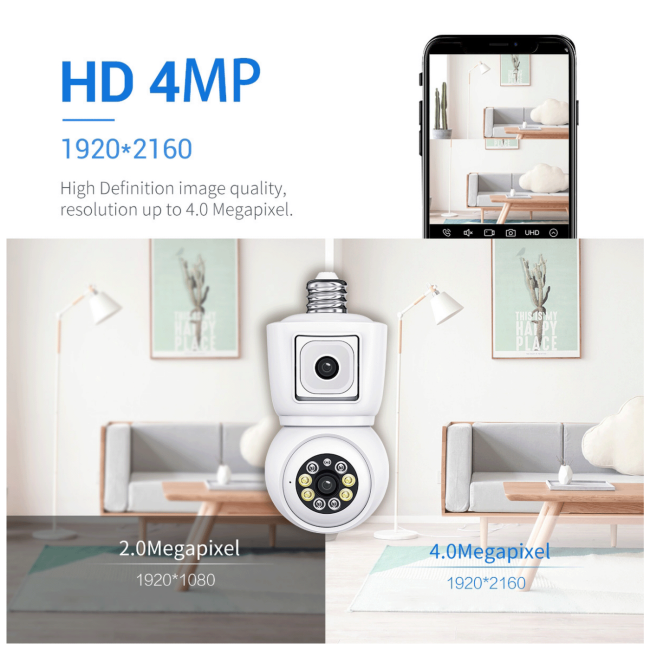 Escam Kamera za video nadzor,dual lens,2x2Mpixel,PTZ,E27,WiFi - QF202 - Image 3