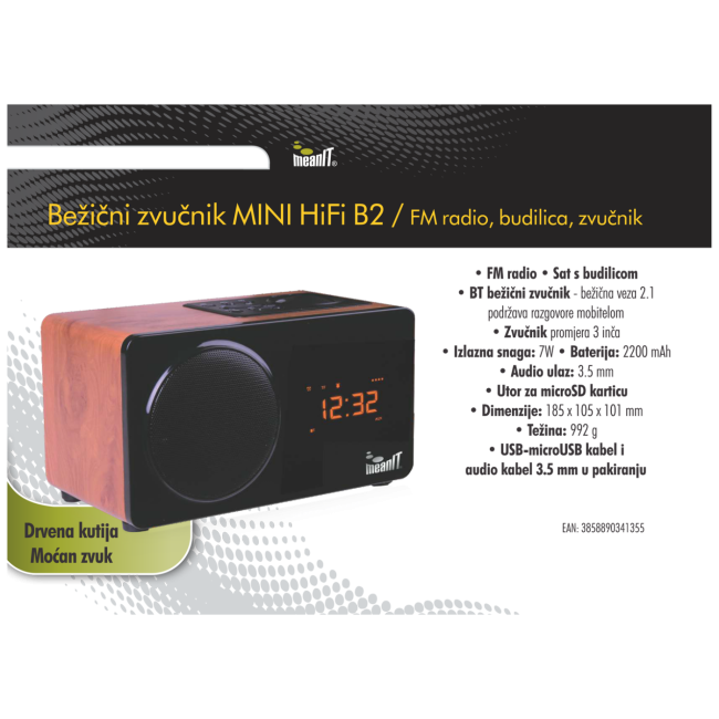MeanIT Zvučnik bežični, Bluetooth, 7W, Mini Hi - Fi, FM radio - MZVB2 - Image 2