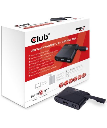Mini docking station Club 3D USB TYPE C 3.1 GEN 1 TO HDMI 4K60HZ + USB TYPE A 2.0 + USB TYPE C CHARGING 60W MINI DOCKING STATION CSV-1534