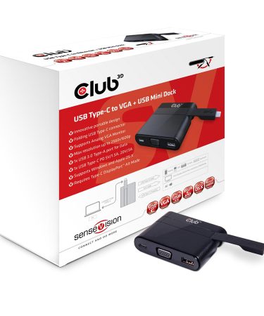 Mini docking station Club 3D USB TYPE C 3.1 GEN 1 TO VGA + USB TYPE A 3.0 + USB TYPE C CHARGING 60W MINI DOCKING STATION CSV-1532