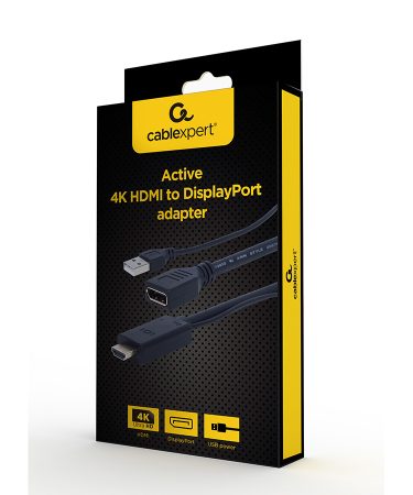 HDMI adapter GEMBIRD A-HDMIM-DPF-01 Active 4K HDMI to DisplayPort adapter, black