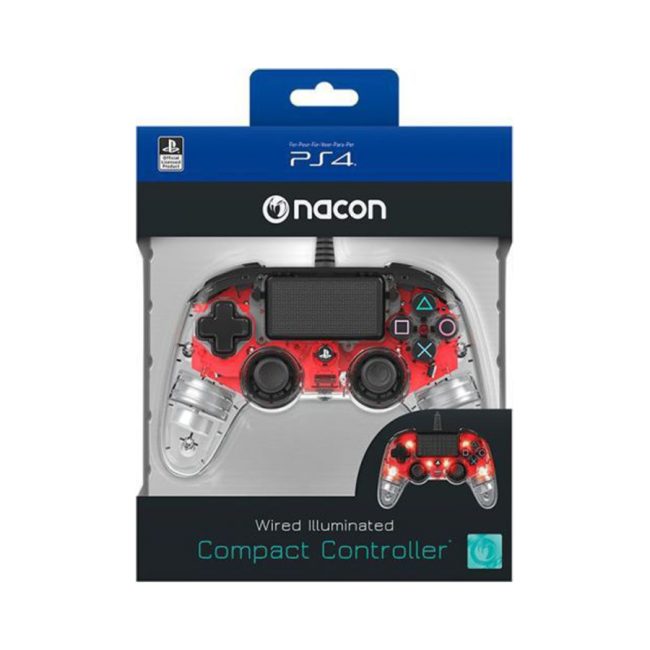 Bigben PS4 Nacon Compact Light Wired Controller prozirno-crveni
