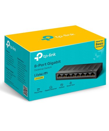 SWITCH TP LINK 8 port LiteWave Gigabit Desktop, 8 Gigabit RJ45 Ports, Desktop, Plastic case, LS1008G, 3Y