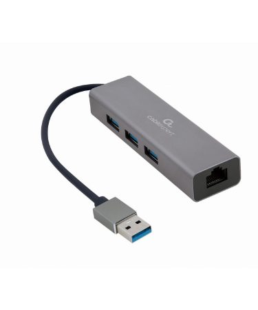 USB hub + GLAN Ethernet adapter 10/100/1000 USB A plug/RJ45, GEMBIRD A-AMU3-LAN-01