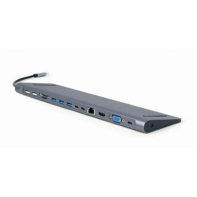Docking station USB adapter Type-C 9-in-1 multi-port adapter, USB hub + HDMI + VGA + PD + card reader + LAN + audio, space grey GEMBIRD A-CM-COMBO9-01