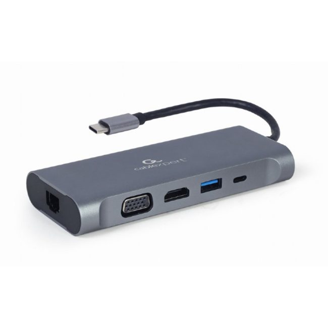 Docking station USB adapter Type-C 7-in-1 multi-port adapter Hub3.0 + HDMI + VGA + PD + card reader + stereo audio, space grey GEMBIRD A-CM-COMBO7-01