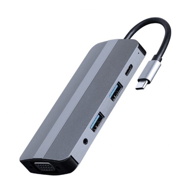 Docking station GEMBIRD USB adapter Type-C 8-in-1 multi-port adapter (Hub + HDMI + VGA + PD + card reader + stereo audio), A-CM-COMBO8-02