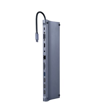 Docking station GEMBIRD USB adapter Type-C 11-in-1 multi-port adapter (USB hub + HDMI + VGA + PD + card reader + LAN + 3.5 mm audio), A-CM-COMBO11-01