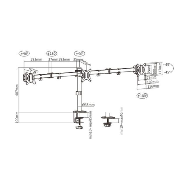 NOSAČ ZA TRI MONITORA GEMBIRD MA-D3-01, montaža na stol, (rotate, tilt, swivel), 17”-27”, up to 7 kg - Image 2