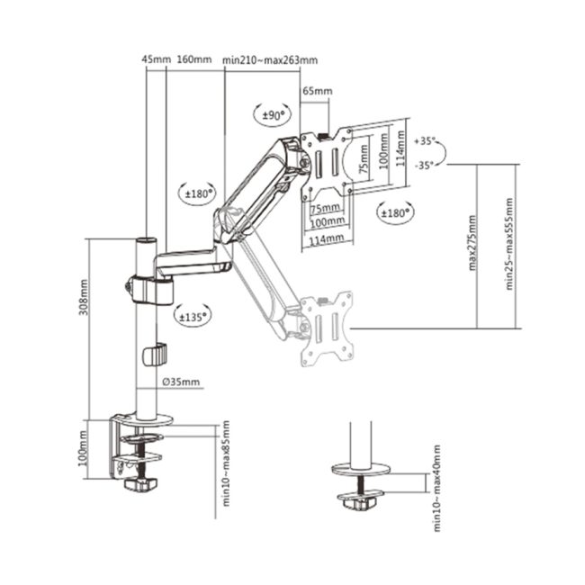 NOSAČ ZA MONITOR GEMBIRD MA-DA1P-01, montaža na stol, (tilting), 17”-32”, up to 9 kg - Image 2