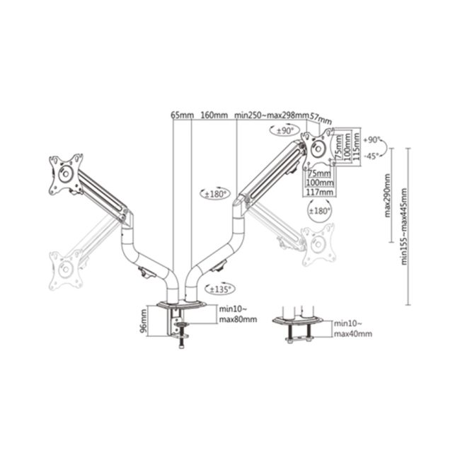 NOSAČ ZA DVA MONITORA GEMBIRD MA-DA2-02, montaža na stol, (tilting), 17”-32”, up to 8 kg - Image 2