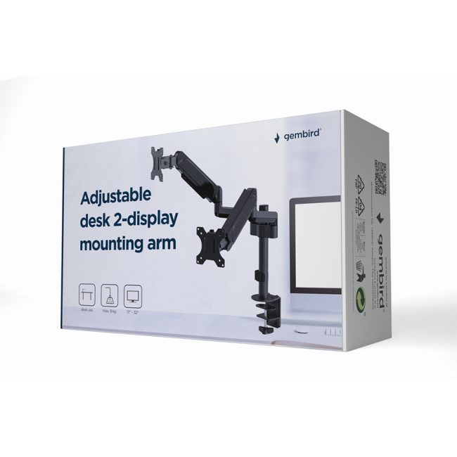 NOSAČ ZA DVA MONITORA GEMBIRD MA-DA2P-01, montaža na stol, 17”-32”, up to 9 kg - Image 3