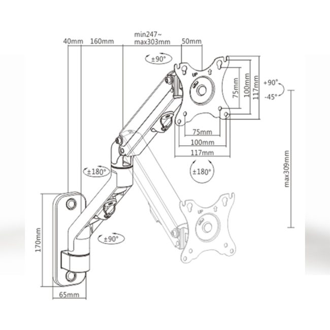 NOSAČ ZA MONITOR GEMBIRD MA-WA1-02, montaža na zid, up to 27”/7 kg - Image 2