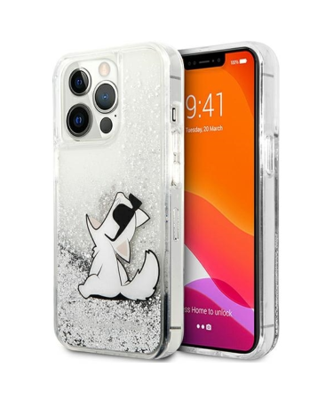 ORIGINALNA FUTROLA KARL LAGERFELD SA TEKUĆIM SJAJEM CHOUPETTE FUN HARDCASE KLHCP13LGCFS ZA IPHONE 13/13 PRO SILVER