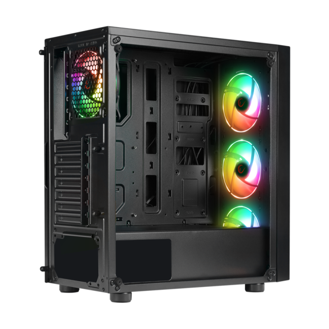 Kućište gaming RAMPAGE TRIANGLE, ATX, ventilatori 4x120mm, Auto RGB, glass, Mid-Tower - Image 3