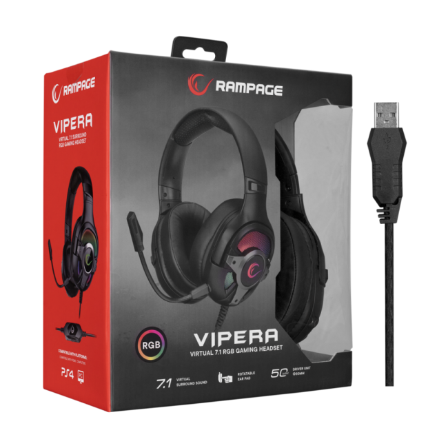 Slušalice sa mikrofonom gaming RAMPAGE RM-K77 VIPERA, black, PC/PS4, USB, 7.1, RGB LED - Image 9