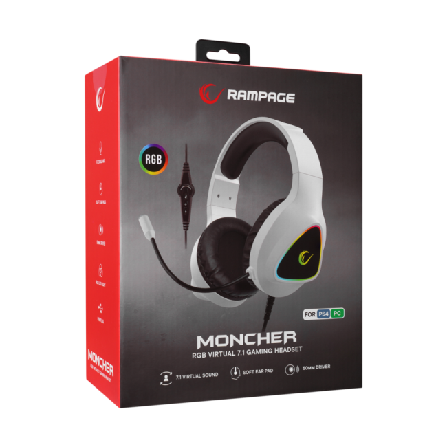 Slušalice sa mikrofonom gaming RAMPAGE M7 MONCHER white, RGB LED, USB 7.1 - Image 9