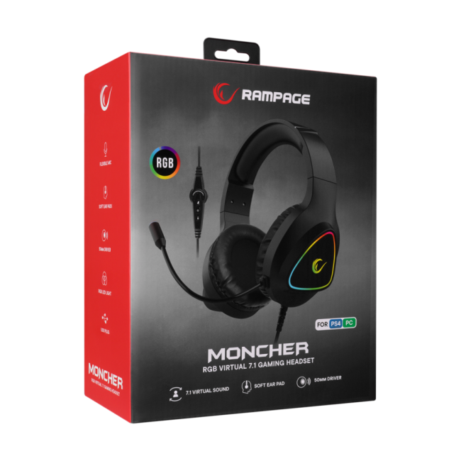 Slušalice sa mikrofonom gaming RAMPAGE M7 MONCHER black, RGB LED, USB 7.1 - Image 9