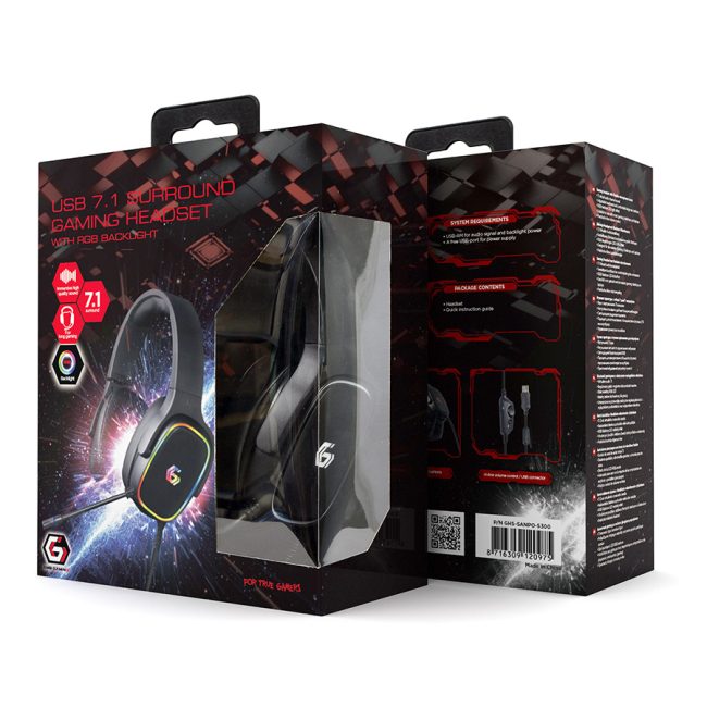 Slušalice sa mikrofonom GEMBIRD gaming, 7.1 Surround Headset with RGB backlight, 2 pcs x 3.5 mm plug (input + mic); USB-LEDt power, GHS-SANPO-S300 - Image 6