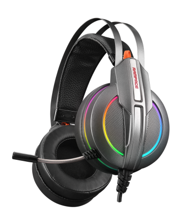Slušalice sa mikrofonom gaming RAMPAGE RM-K6 STARK PLUS, metalic gray, USB, 7.1 surround, Double RGB, PC/PS4