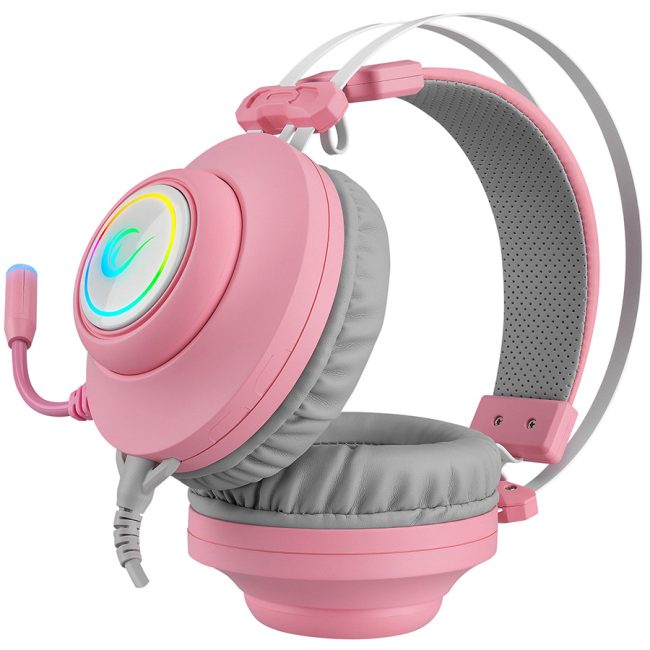 Slušalice sa mikrofonom gaming RAMPAGE RM-K1 PULSAR pink, USB, 7.1 Surround+Vibration, RGB, dugi fleksibilni mikrofon - Image 4