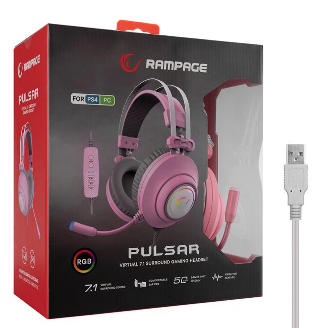Slušalice sa mikrofonom gaming RAMPAGE RM-K1 PULSAR pink, USB, 7.1 Surround+Vibration, RGB, dugi fleksibilni mikrofon - Image 8