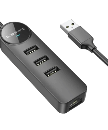 USB HUB + GLAN Ethernet Adapter BOROFONE DH6 Erudite 4-in-1, USB3.0x3 +RJ45 black