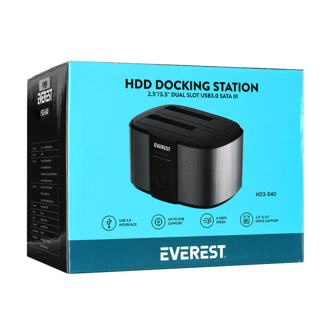 Postolje za dva externa 2,5" i 3.5" SATA HDD/SSD Everest HD3-540, USB3.0 SATA III 6Gbps 4TB / 6TB / 8TB Docking Harddisk Box - Image 4
