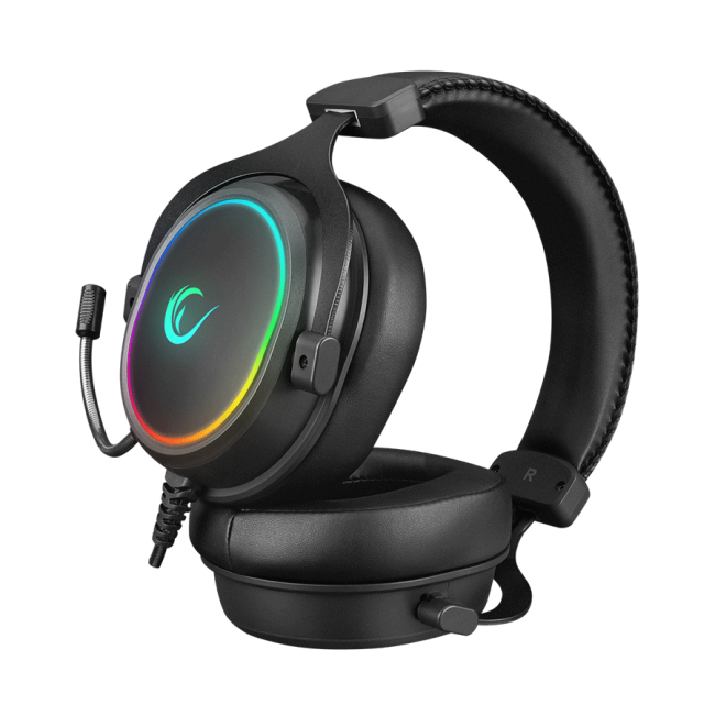 Slušalice sa mikrofonom gaming RAMPAGE ONYX-S Black USB 7.1 Version RGB Led Headset on line led and volume Controller - Image 4