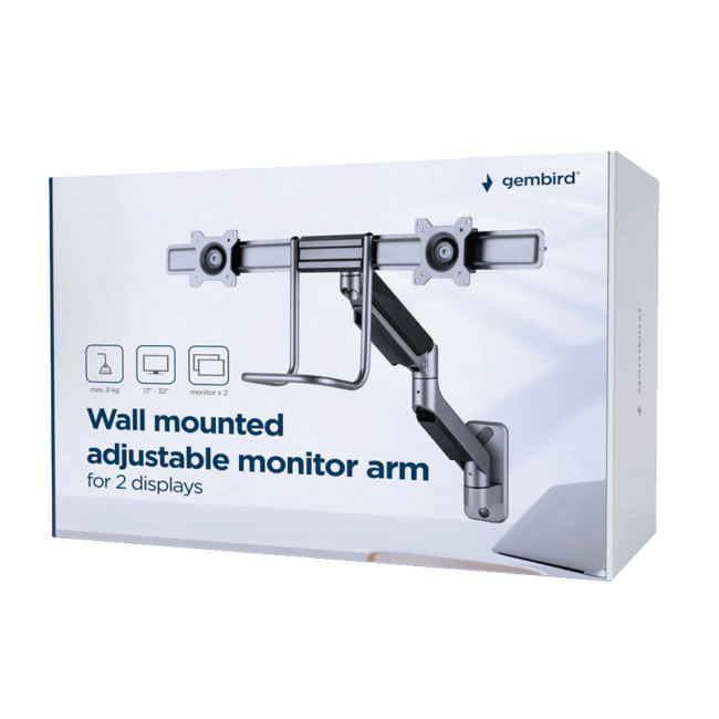 NOSAČ ZA DVA MONITORA GEMBIRD MA-WA2-02, montaža na zid, 17”-32”, up to 8 kg - Image 12