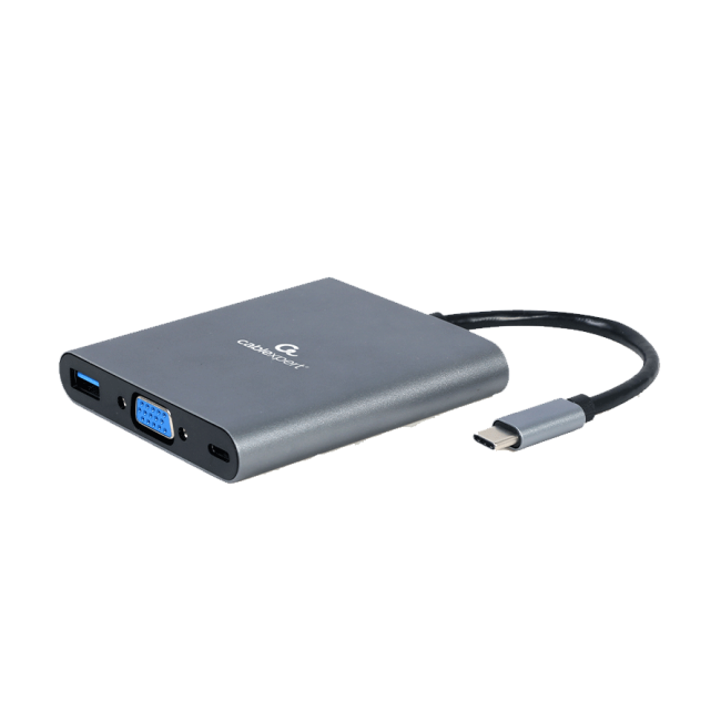 Docking station USB adapter Type-C 6-in-1 multi-port adapter (Hub3.1 + HDMI + VGA + PD + card reader + stereo audio), space grey, A-CM-COMBO6-01