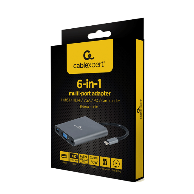 Docking station USB adapter Type-C 6-in-1 multi-port adapter (Hub3.1 + HDMI + VGA + PD + card reader + stereo audio), space grey, A-CM-COMBO6-01 - Image 3