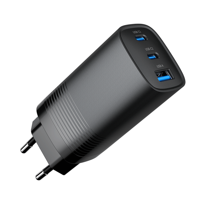 USB punjač 2xType-C + 1xUSB-A fast charger, 65W PD, back GEMBIRD, TA-UC-PDQC65-01-BK - Image 2