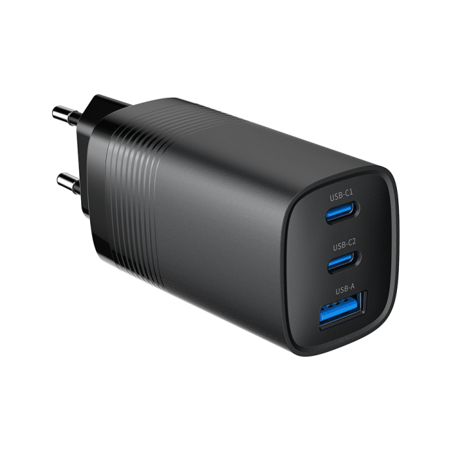 USB punjač 2xType-C + 1xUSB-A fast charger, 65W PD, back GEMBIRD, TA-UC-PDQC65-01-BK - Image 3
