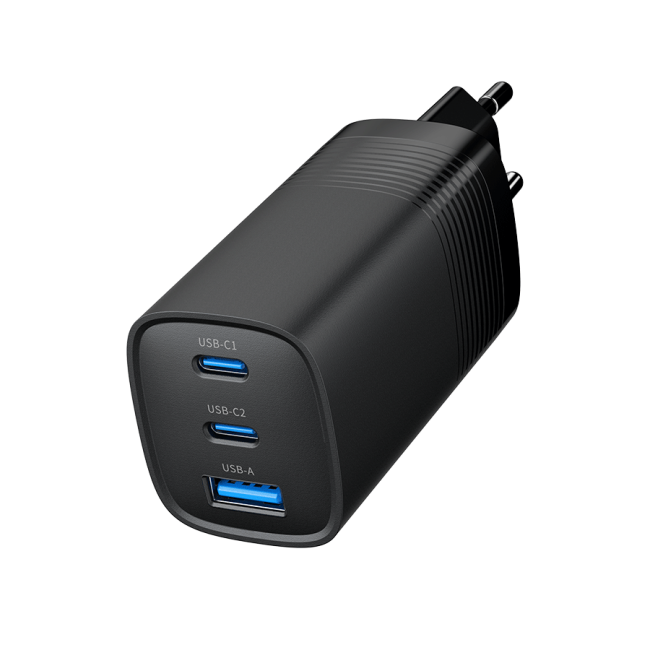 USB punjač 2xType-C + 1xUSB-A fast charger, 65W PD, back GEMBIRD, TA-UC-PDQC65-01-BK - Image 4