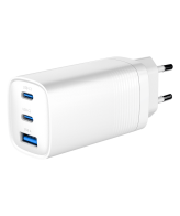 USB punjač 2xType-C + 1xUSB-A fast charger, 65W PD, white GEMBIRD, TA-UC-PDQC65-01-W