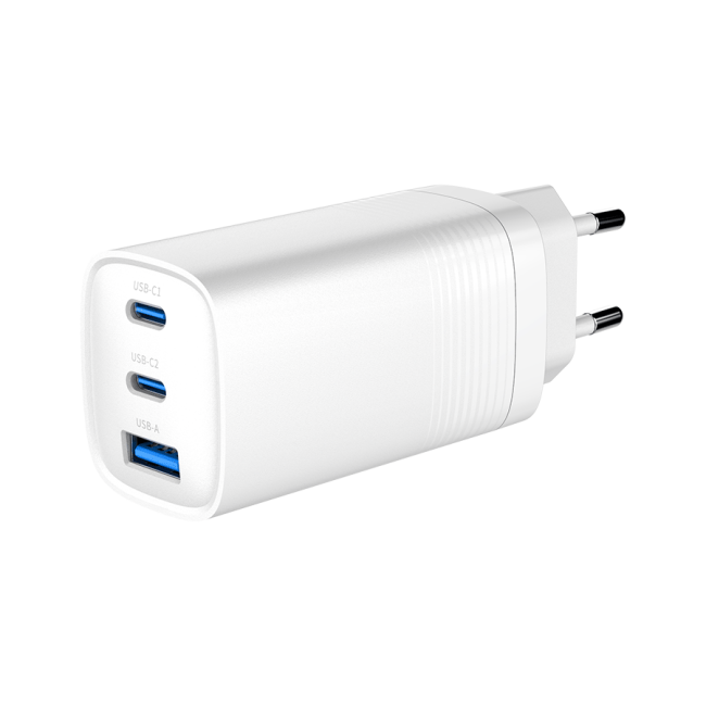 USB punjač 2xType-C + 1xUSB-A fast charger, 65W PD, white GEMBIRD, TA-UC-PDQC65-01-W