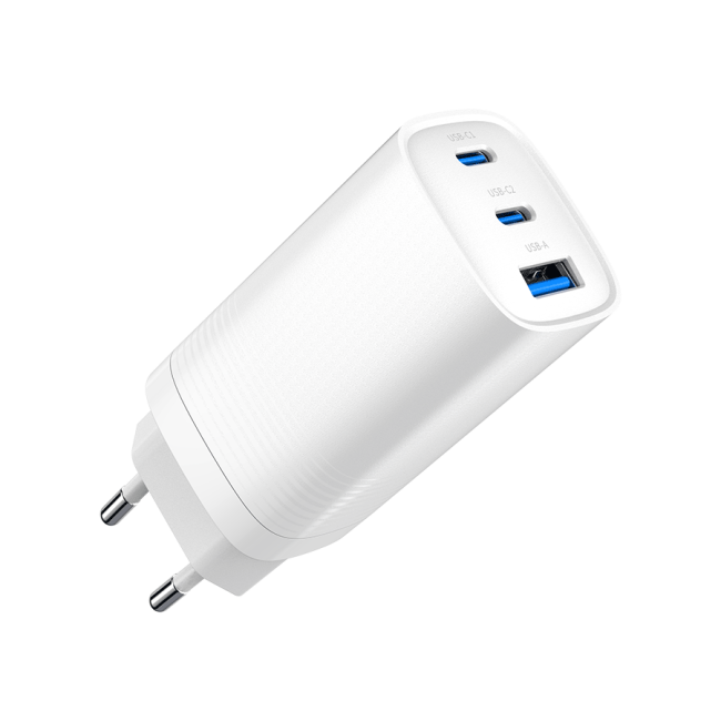 USB punjač 2xType-C + 1xUSB-A fast charger, 65W PD, white GEMBIRD, TA-UC-PDQC65-01-W - Image 2