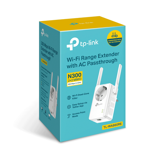 TP-Link TL-WA860RE, 300Mbps Wireless N Wall Plugged Range Extender with AC Passthrough, QCA(Atheros), 2T2R, 2.4GHz, 802.11n/g/b, Ranger Extender butto - Image 4